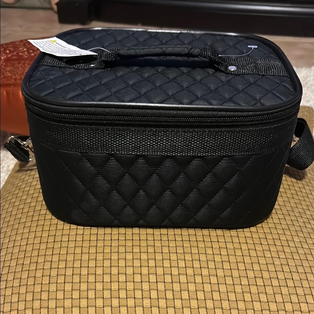 NWT Zippered Black Cosmetic/Makeup Case with strap